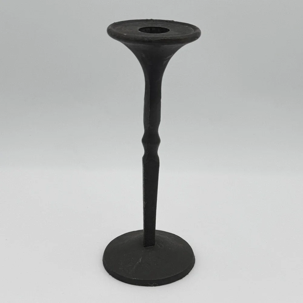 Vintage Mid Century Modern Cast Iron Candlestick Minimalist Brutalist Art‎ Decor